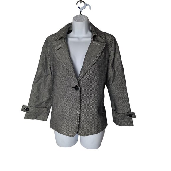 Talbots Black & white Tweed Blazer lined Single Button Size 8 - Picture 1 of 7